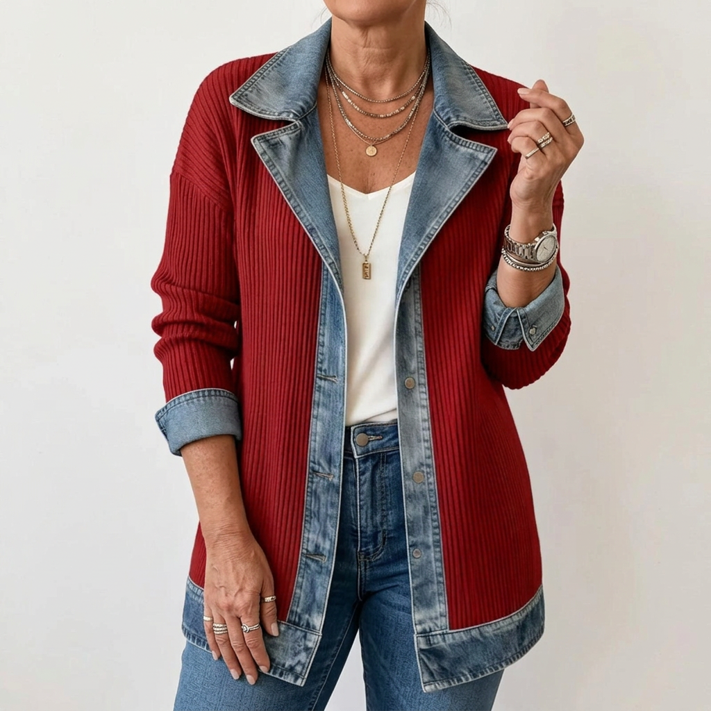 Chaqueta de Punto Acanalado con Ribete en Contraste Miriam™