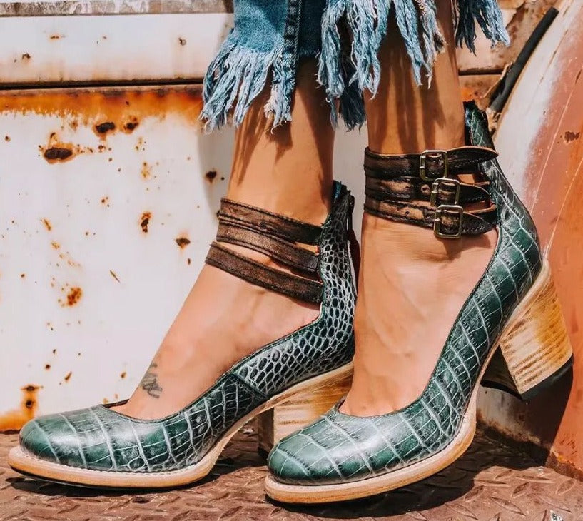Nina | Sandalias de Mujer de Tacón Ancho con Tiras