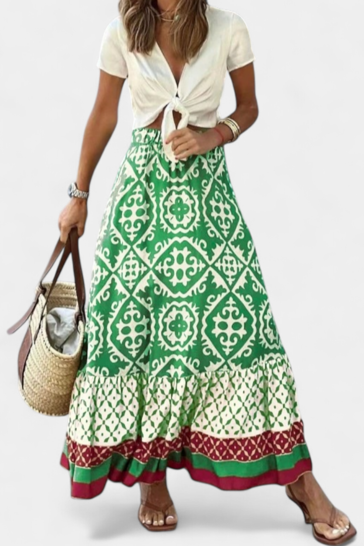 Ethel Falda Maxi Estampada con Volante