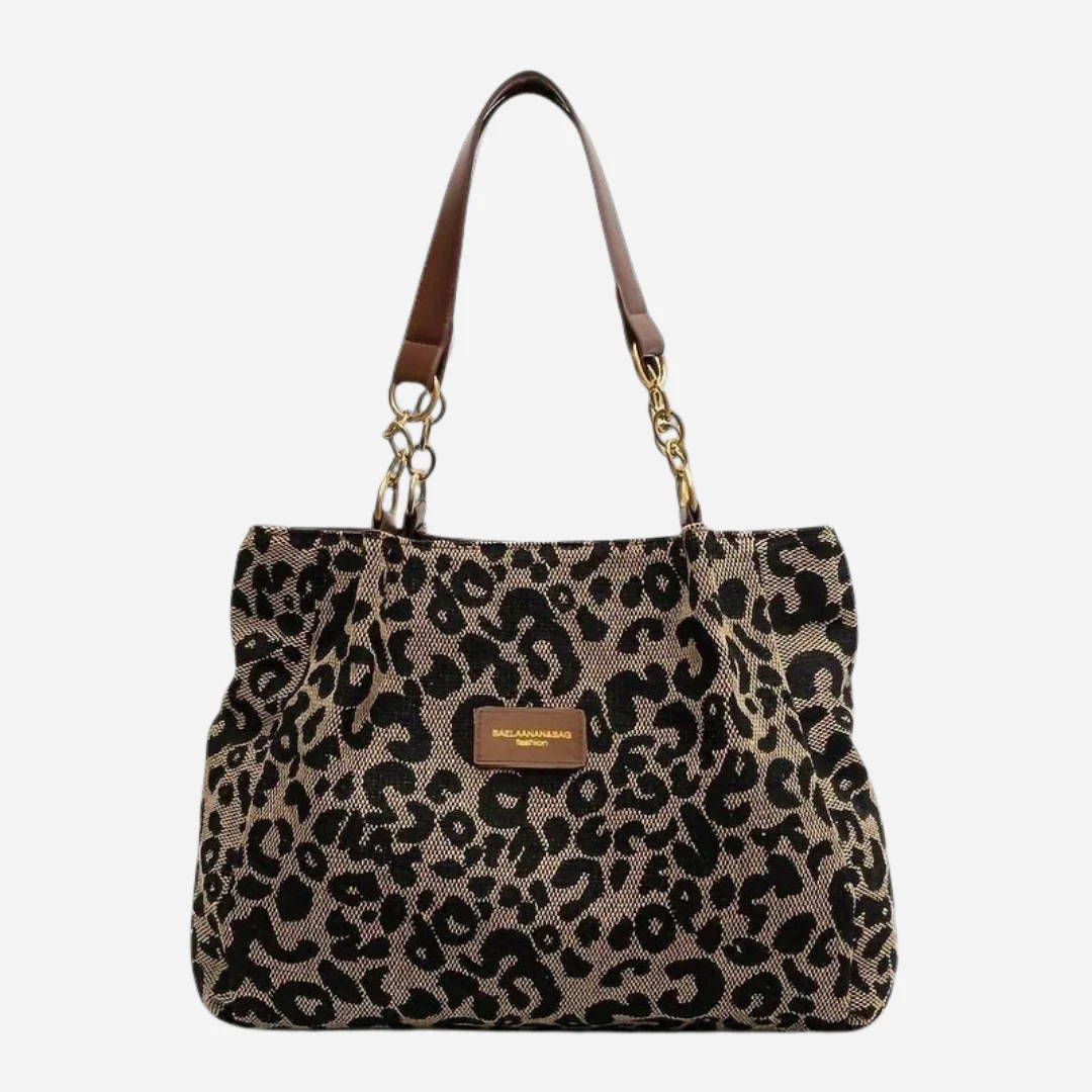 Bolso Tote de Lona con Estampado de Leopardo