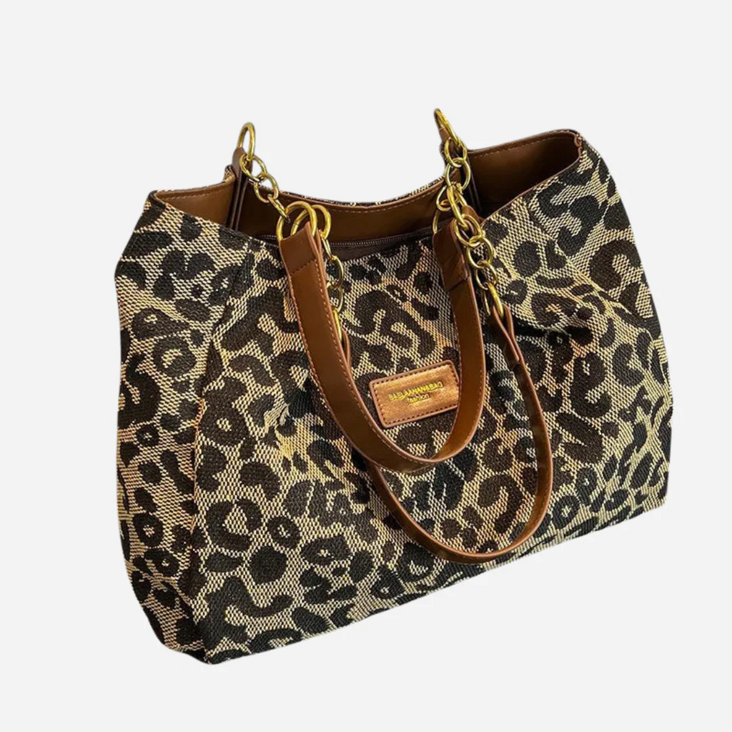 Bolso Tote de Lona con Estampado de Leopardo