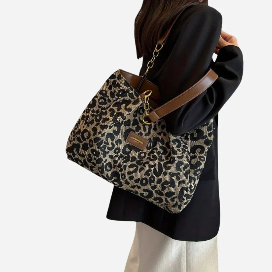 Bolso Tote de Lona con Estampado de Leopardo