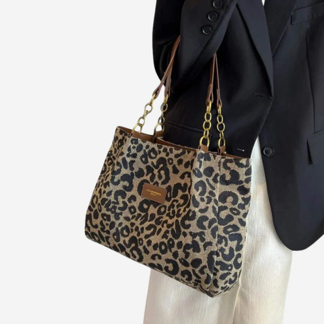 Bolso Tote de Lona con Estampado de Leopardo
