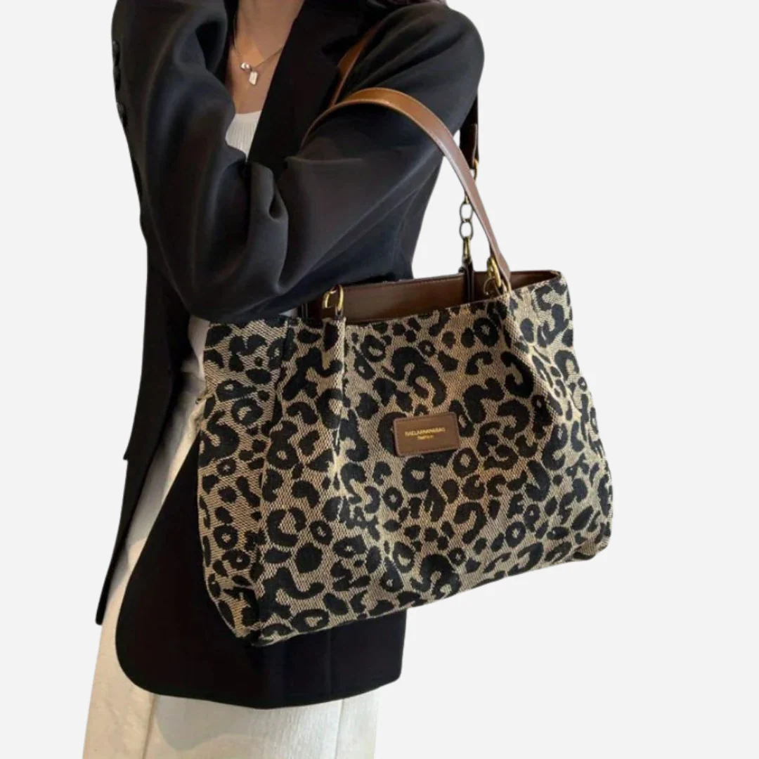 Bolso Tote de Lona con Estampado de Leopardo