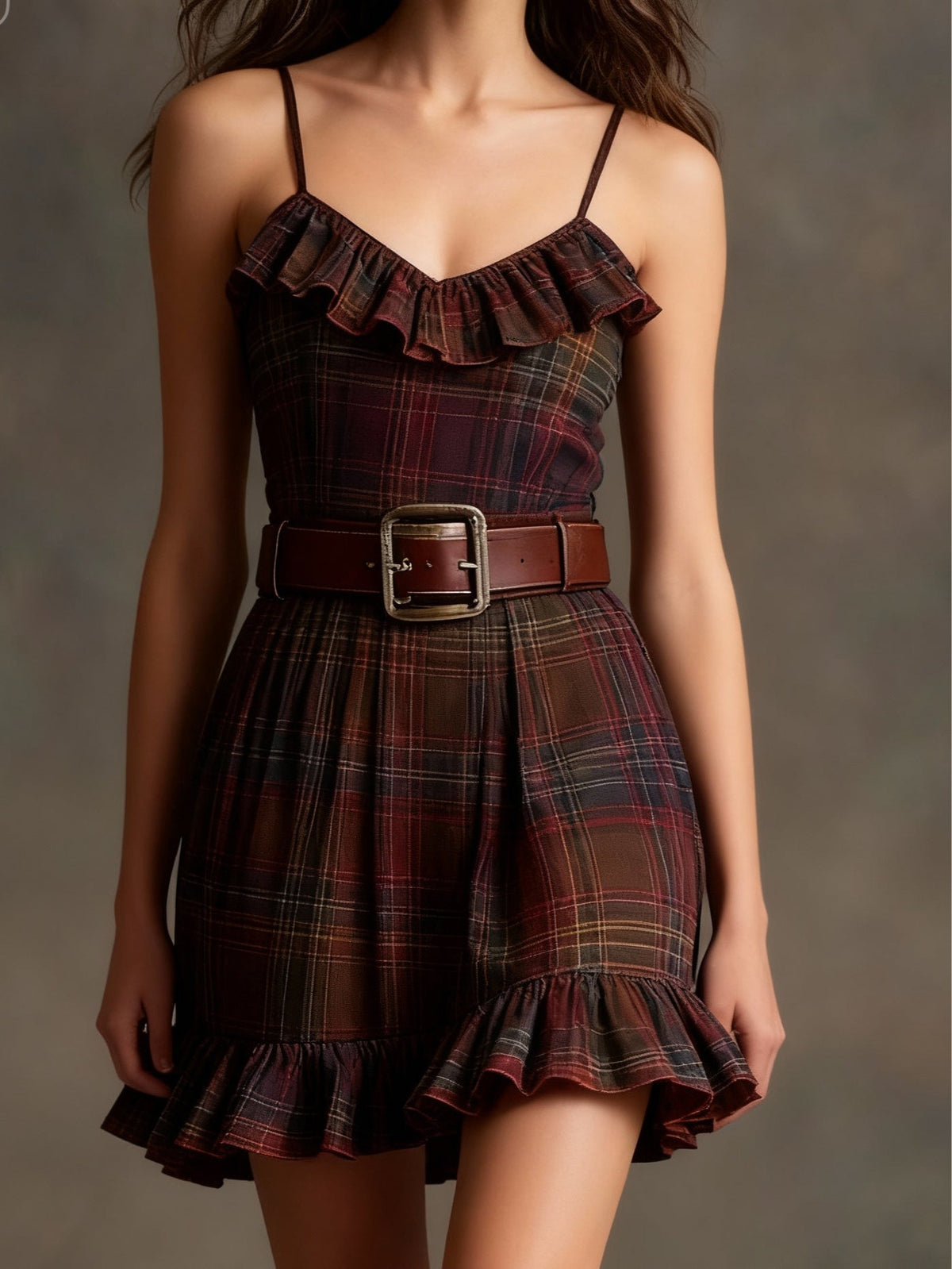 Vestido Corto Vintage a Cuadros con Rayas y Chaqueta Larga (Incluye cinturilla)