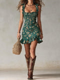 Vestido Corto Impreso Verde Bohemio
