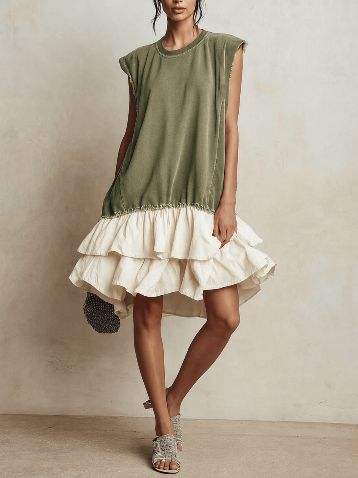 Vestido casual con bloques de color, corte holgado, ideal para vacaciones