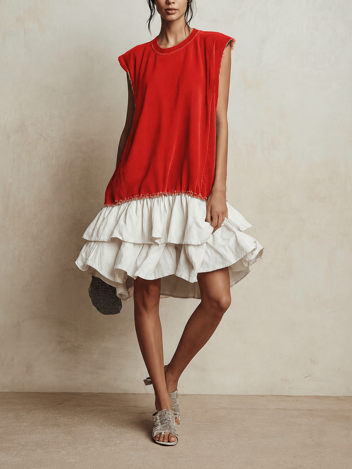 Vestido casual con bloques de color, corte holgado, ideal para vacaciones