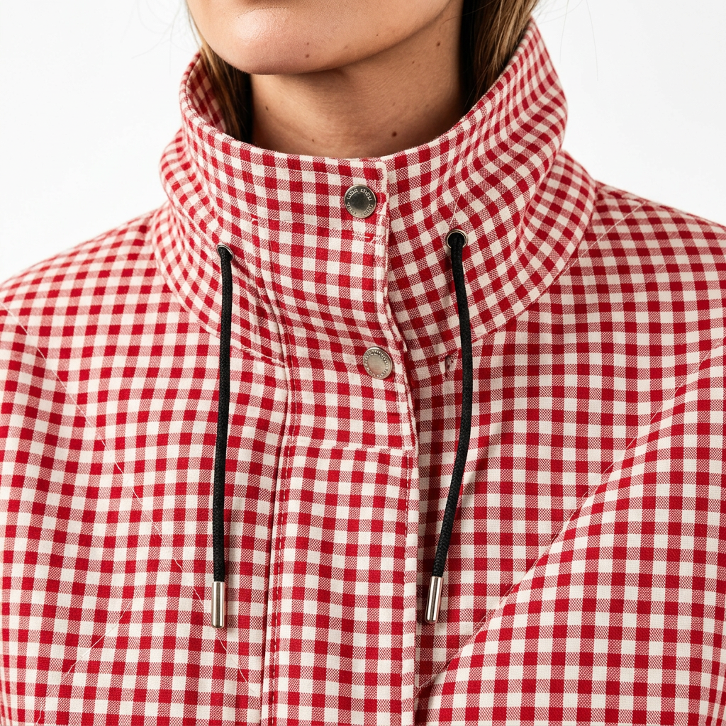Chaqueta corta de cuadros con cremallera