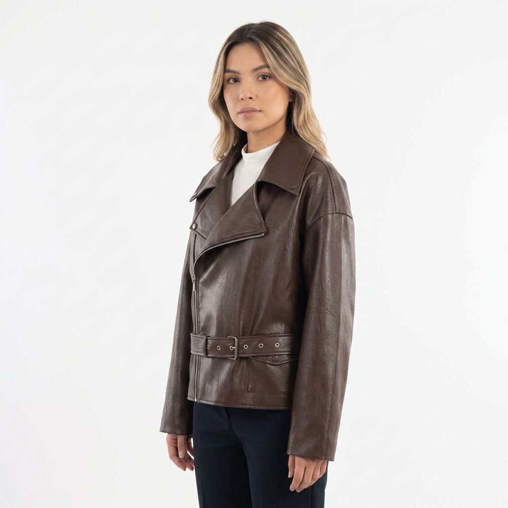 Chaqueta corta de piel con textura en relieve