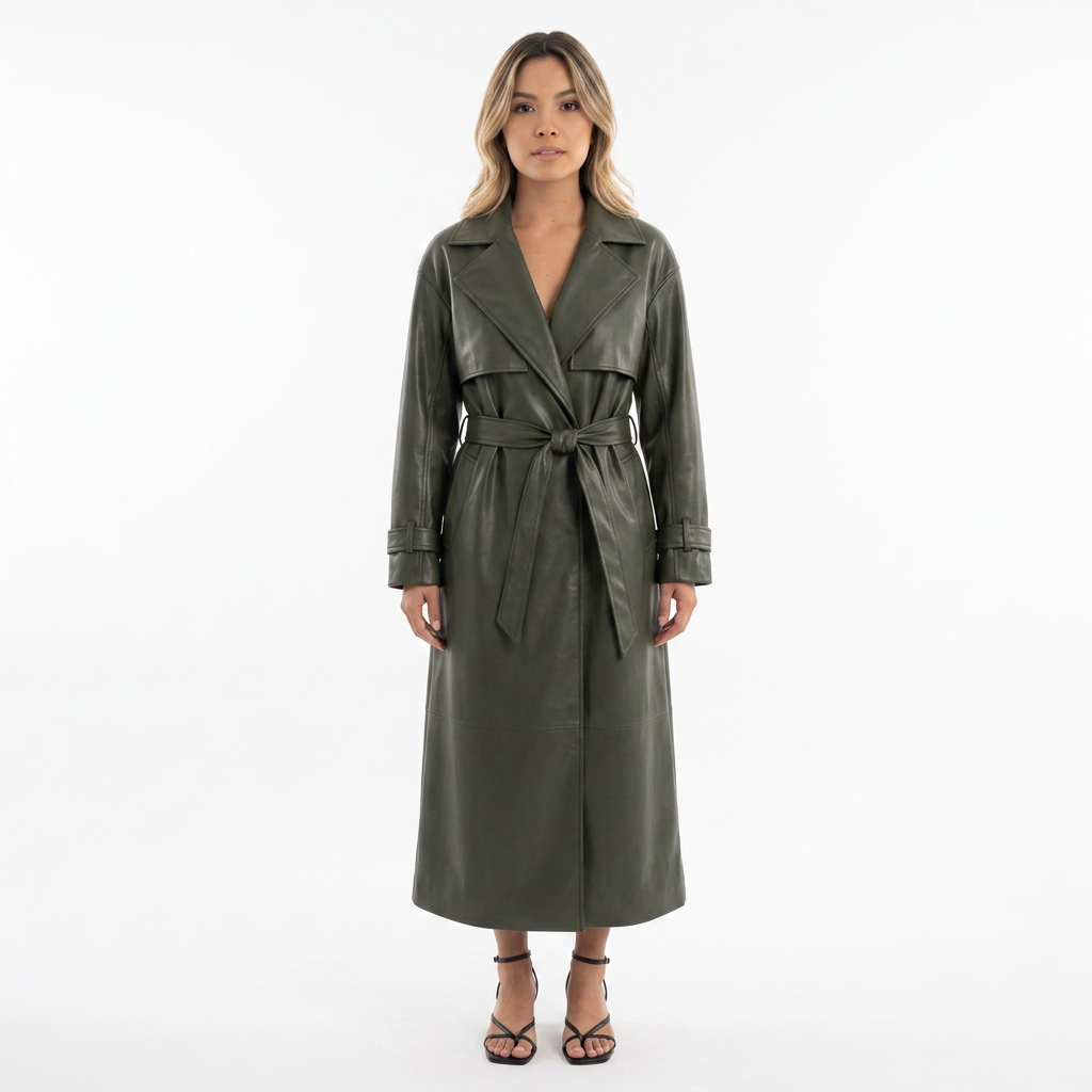 Chaqueta de piel elegante con cinturón