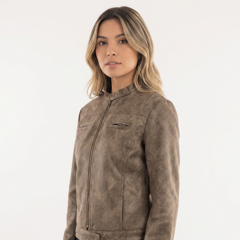 Chaqueta motera de ante para mujer