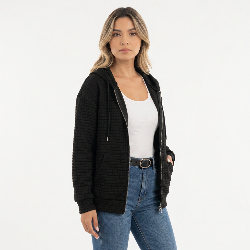 Chaqueta con capucha de tejido estructurado