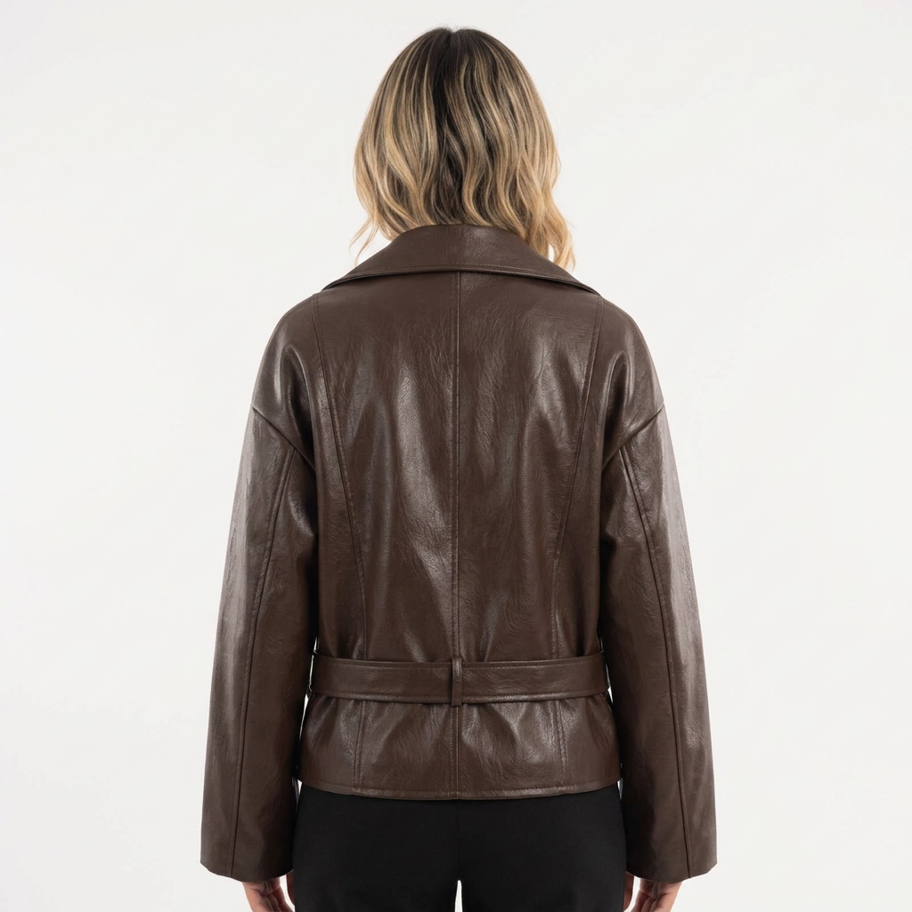 Chaqueta corta de piel con textura en relieve