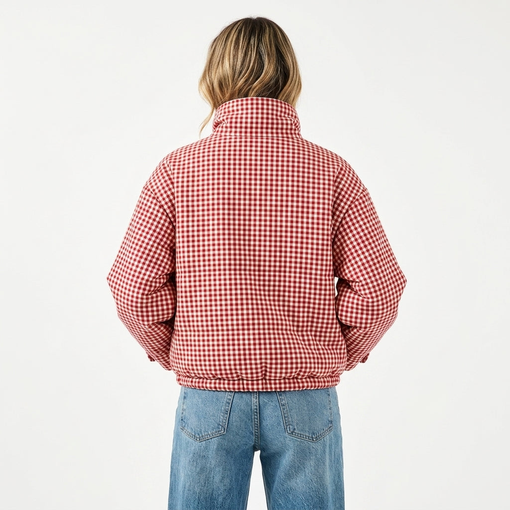 Chaqueta corta de cuadros con cremallera