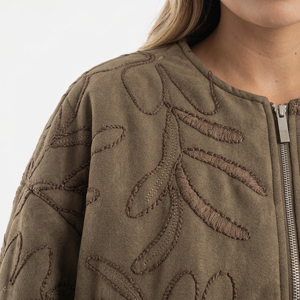 Chaqueta piloto de ante bordada
