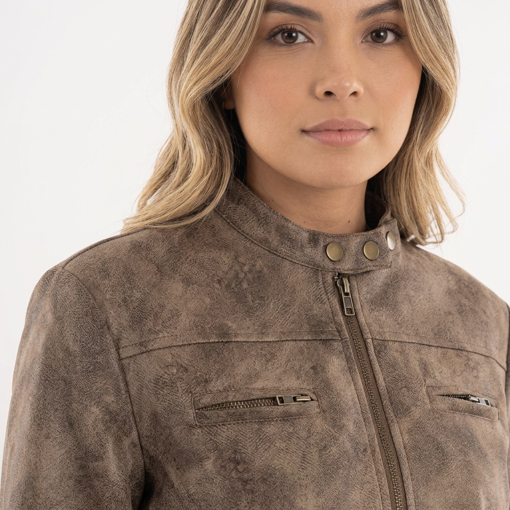 Chaqueta motera de ante para mujer