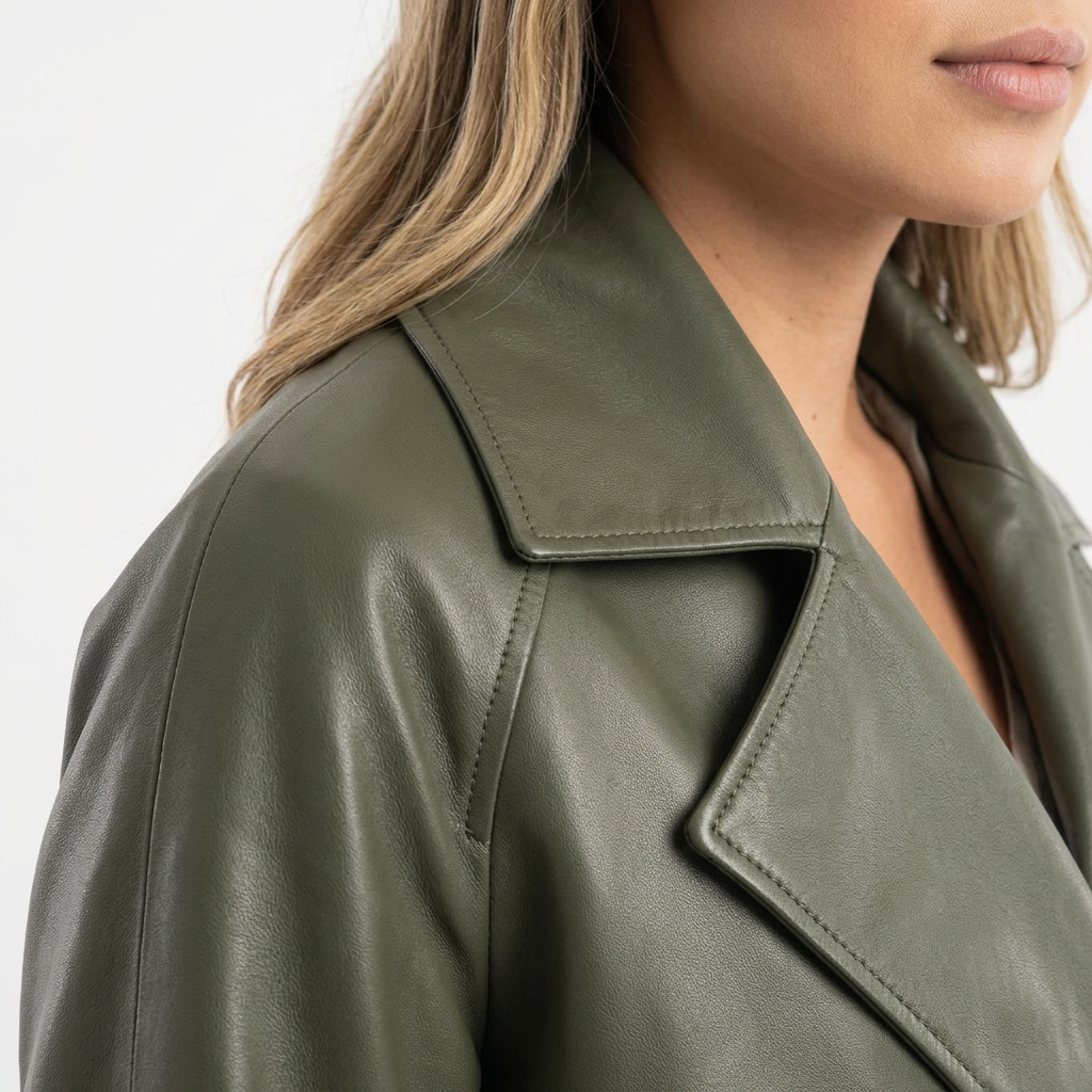 Chaqueta de piel elegante con cinturón