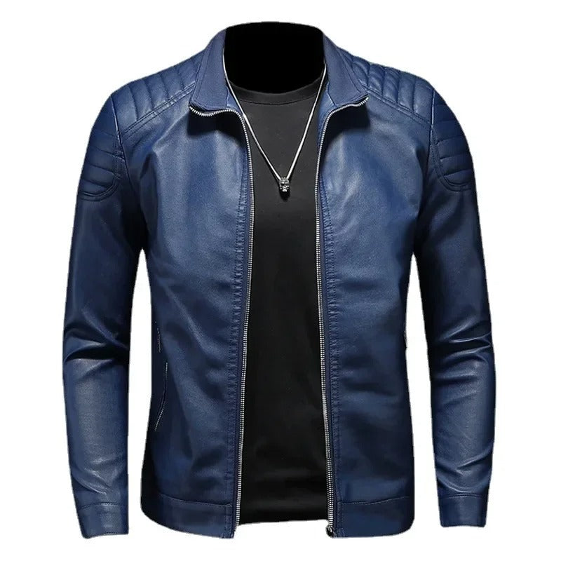 Chaleco de cuero con cuello stand