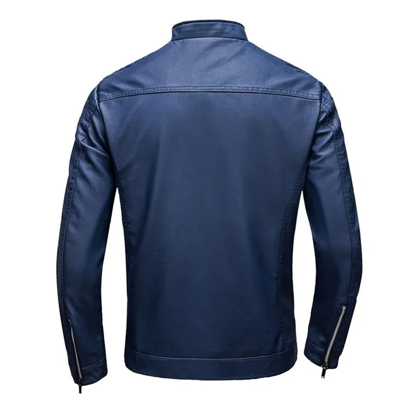 Chaleco de cuero con cuello stand