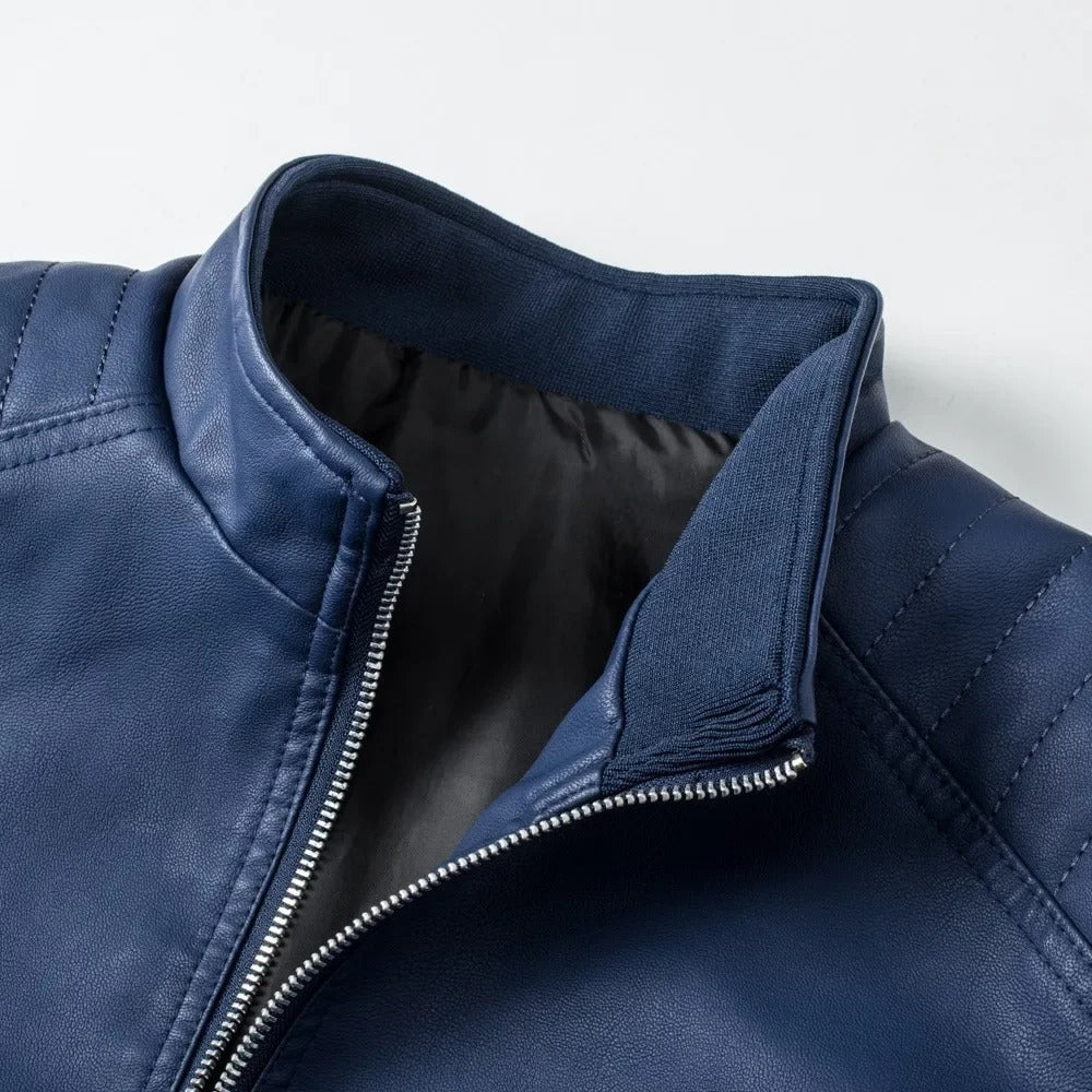 Chaleco de cuero con cuello stand