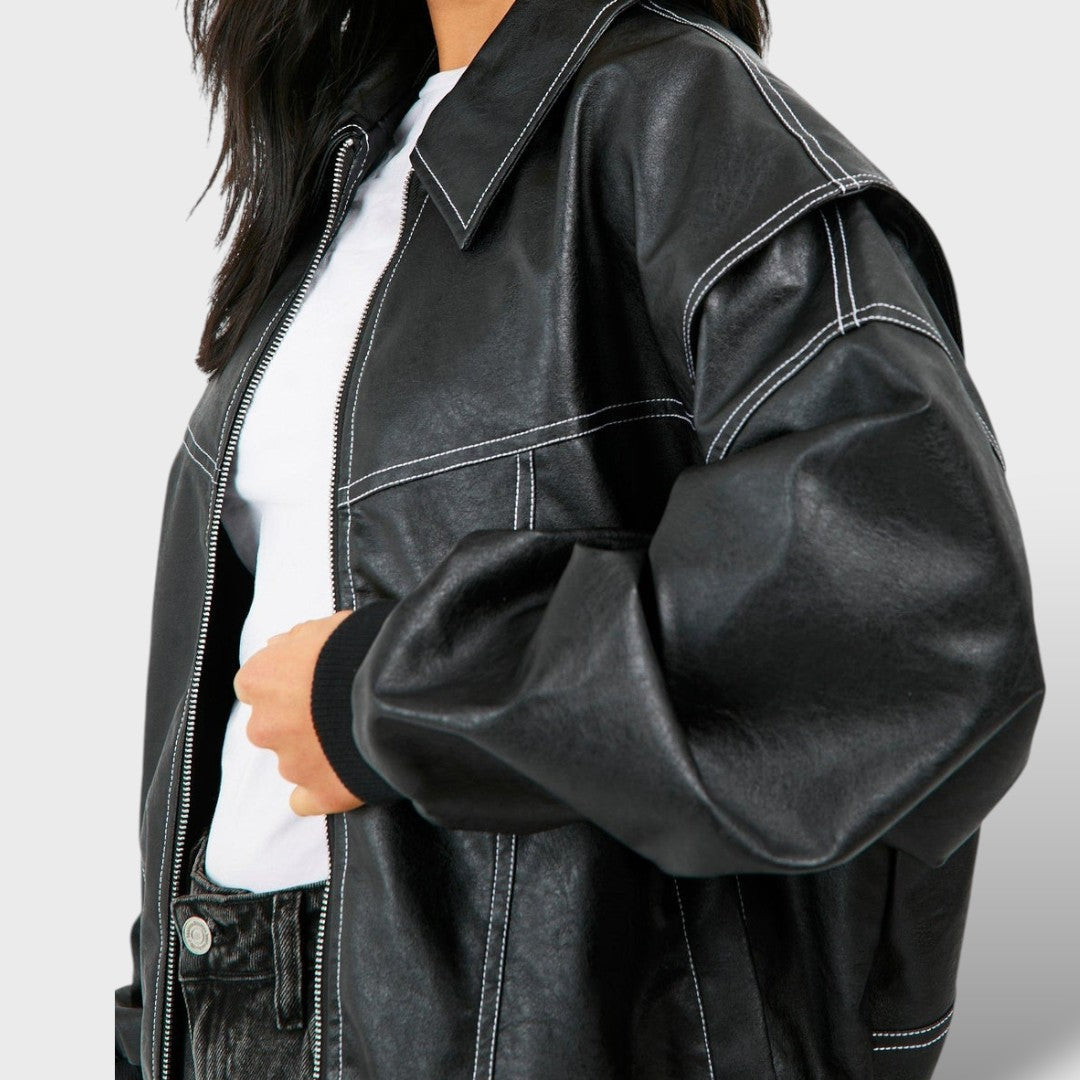 Bomber de cuero retro para mujer