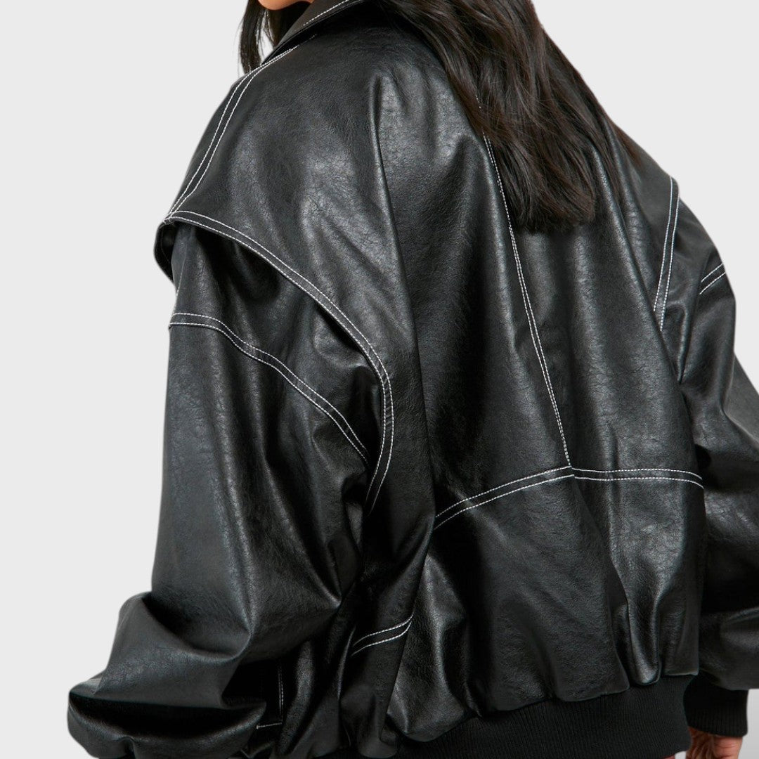 Bomber de cuero retro para mujer