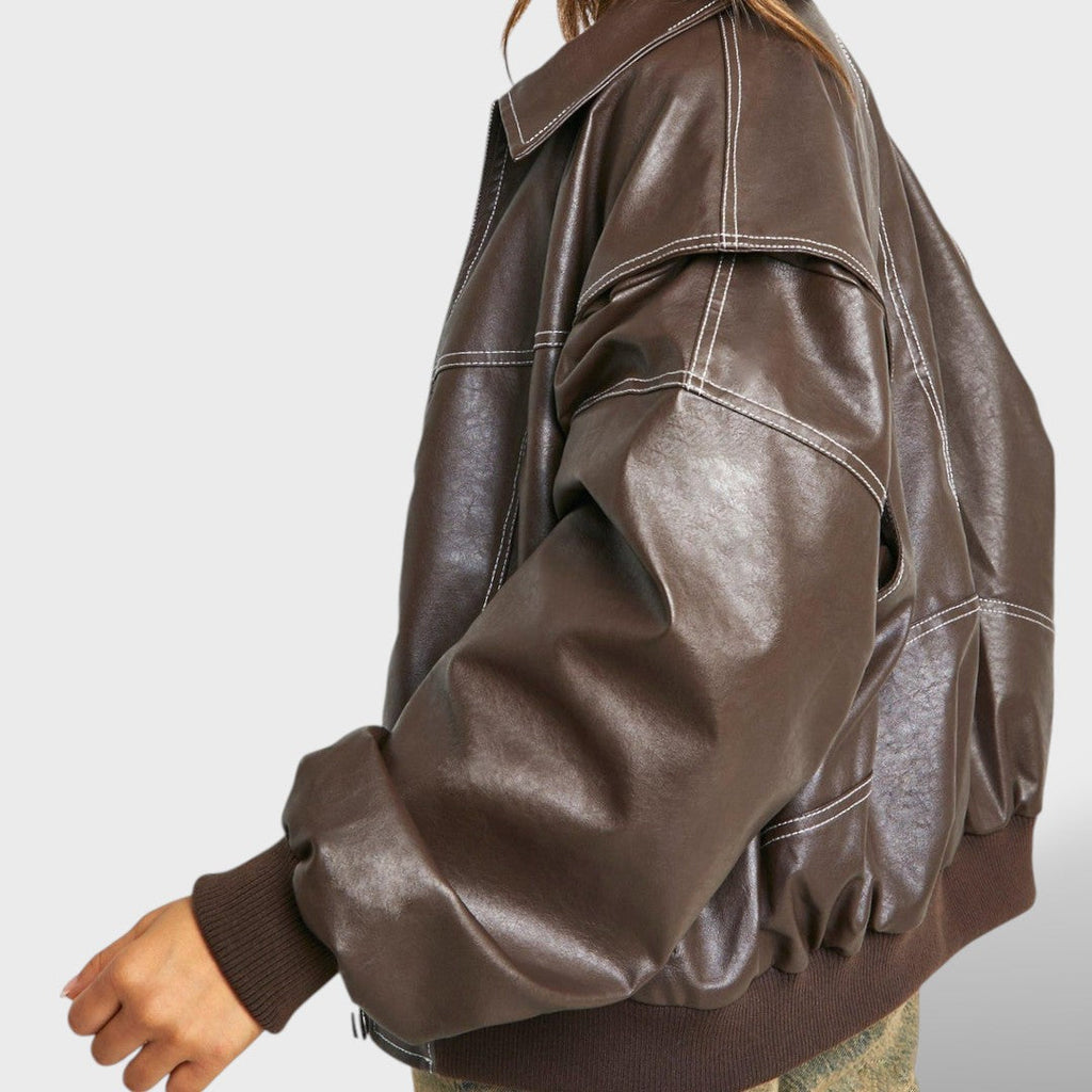 Bomber de cuero retro para mujer