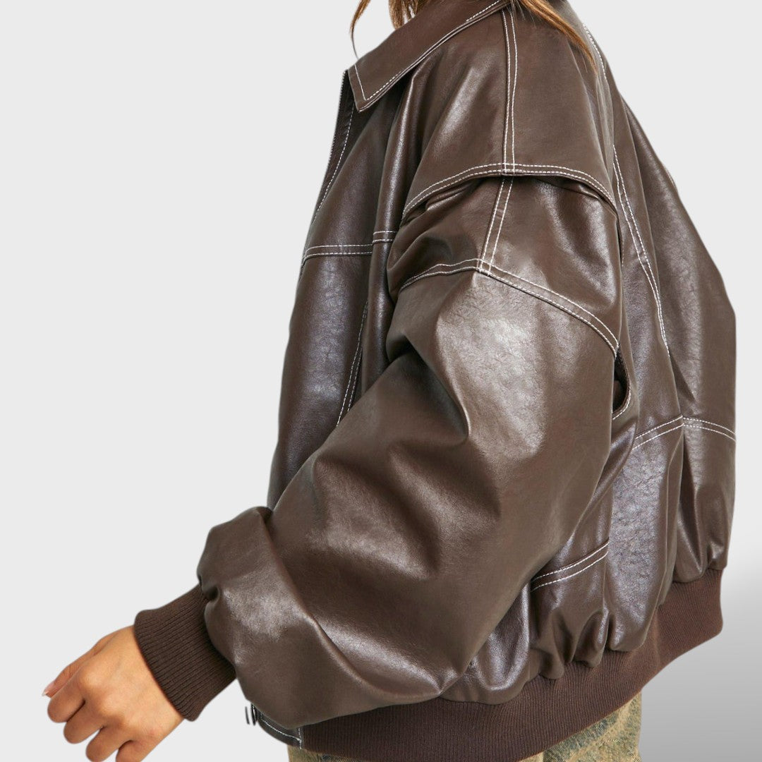 Bomber de cuero retro para mujer