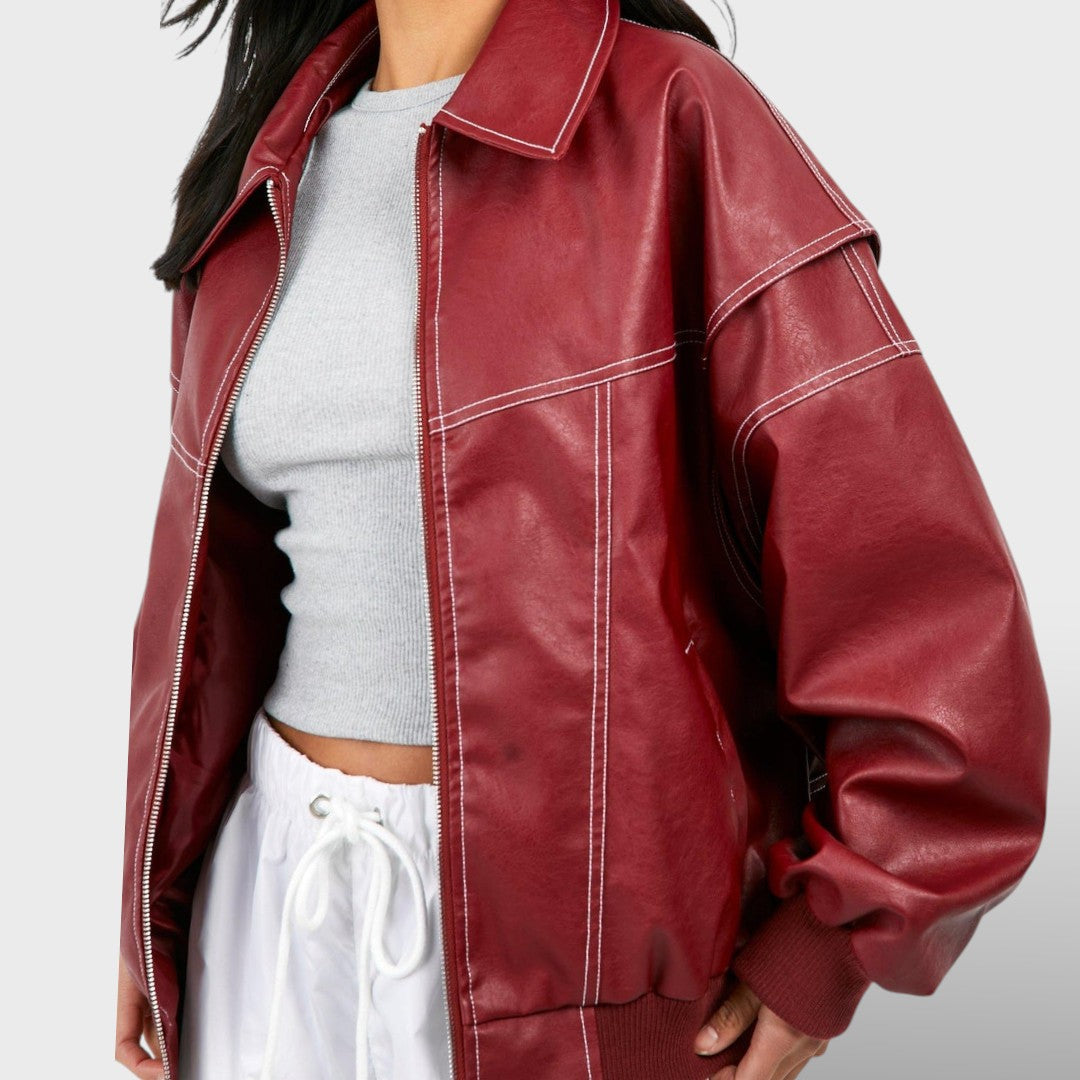 Bomber de cuero retro para mujer