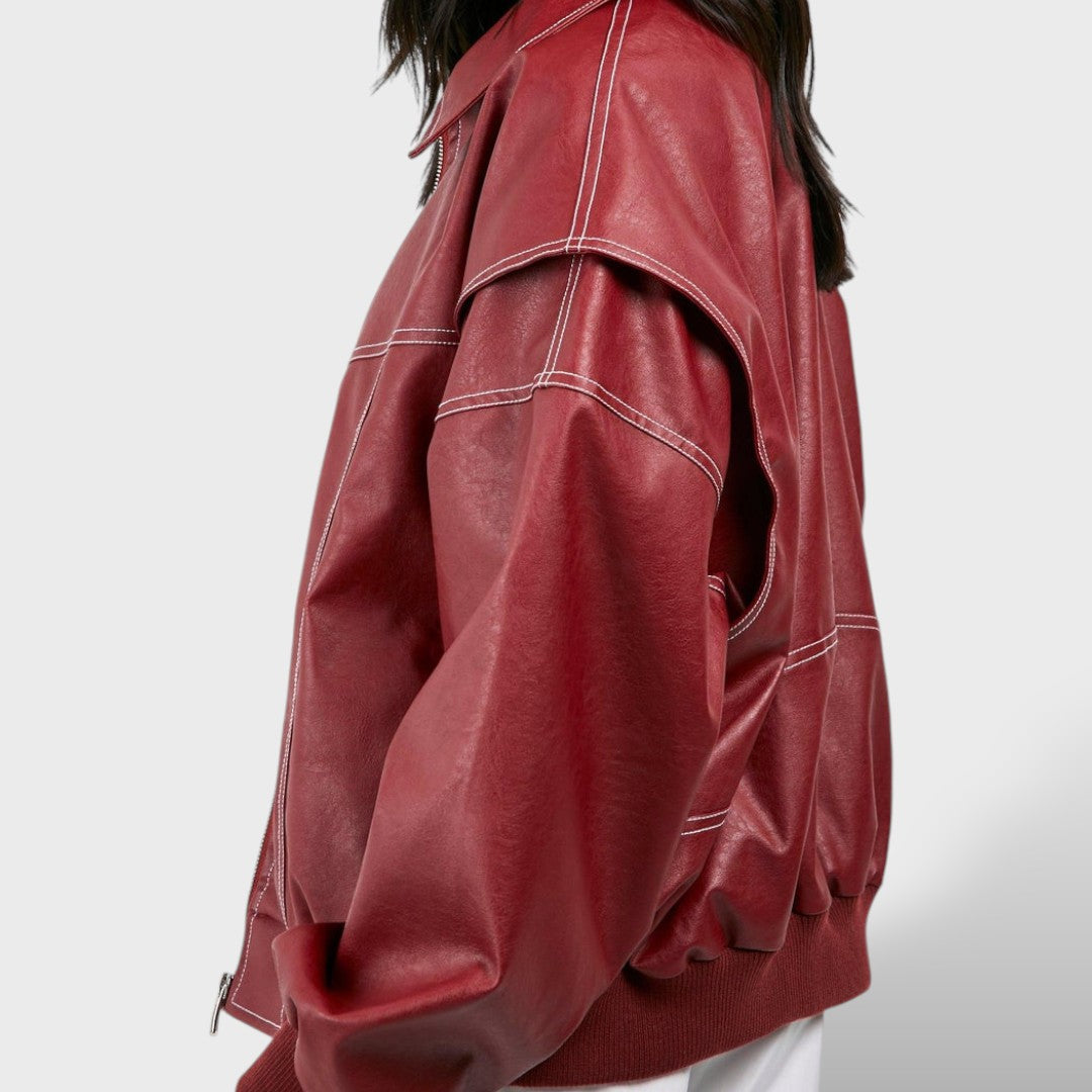 Bomber de cuero retro para mujer