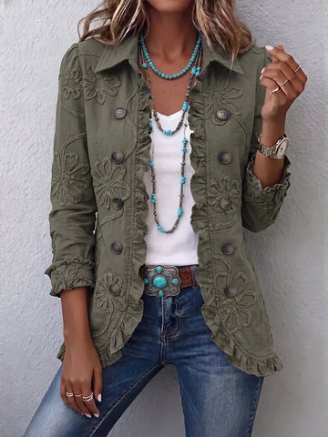 Chaqueta con bordados florales y volantes