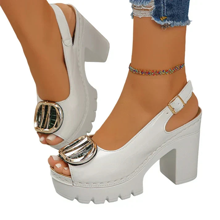 Eva - Sandalias peeptoe de tacón ancho con hebilla metálica