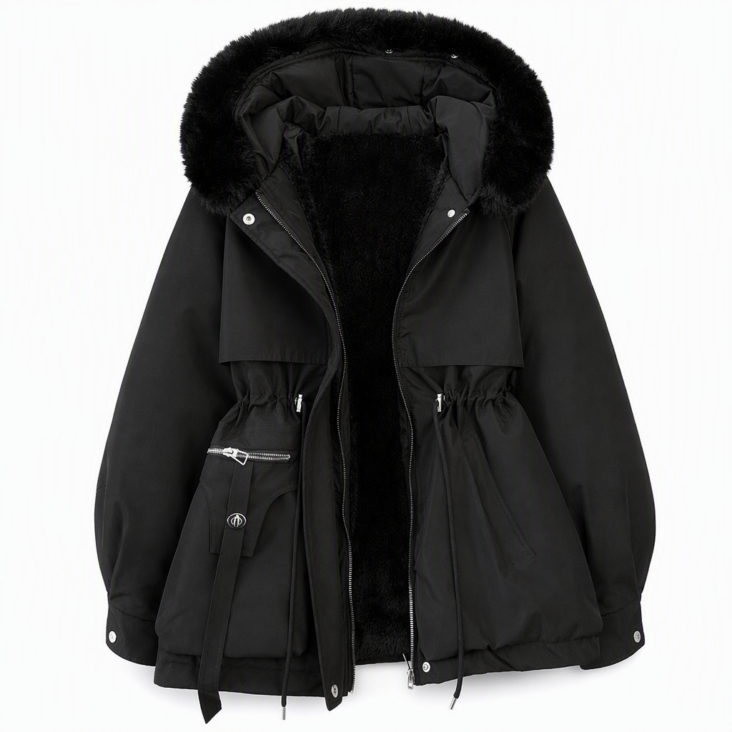 Parka Valeria negra con capucha de pelo