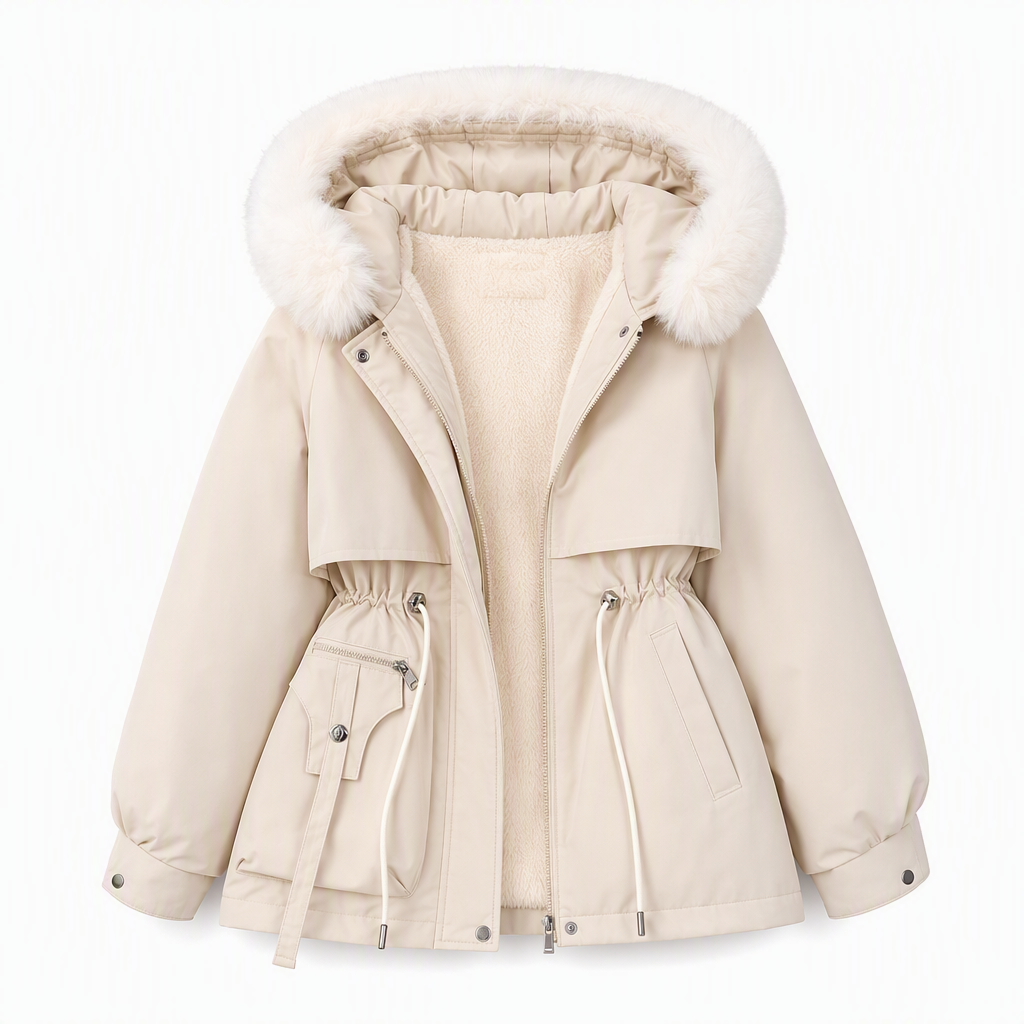 Parka Valeria blanca con capucha de pelo