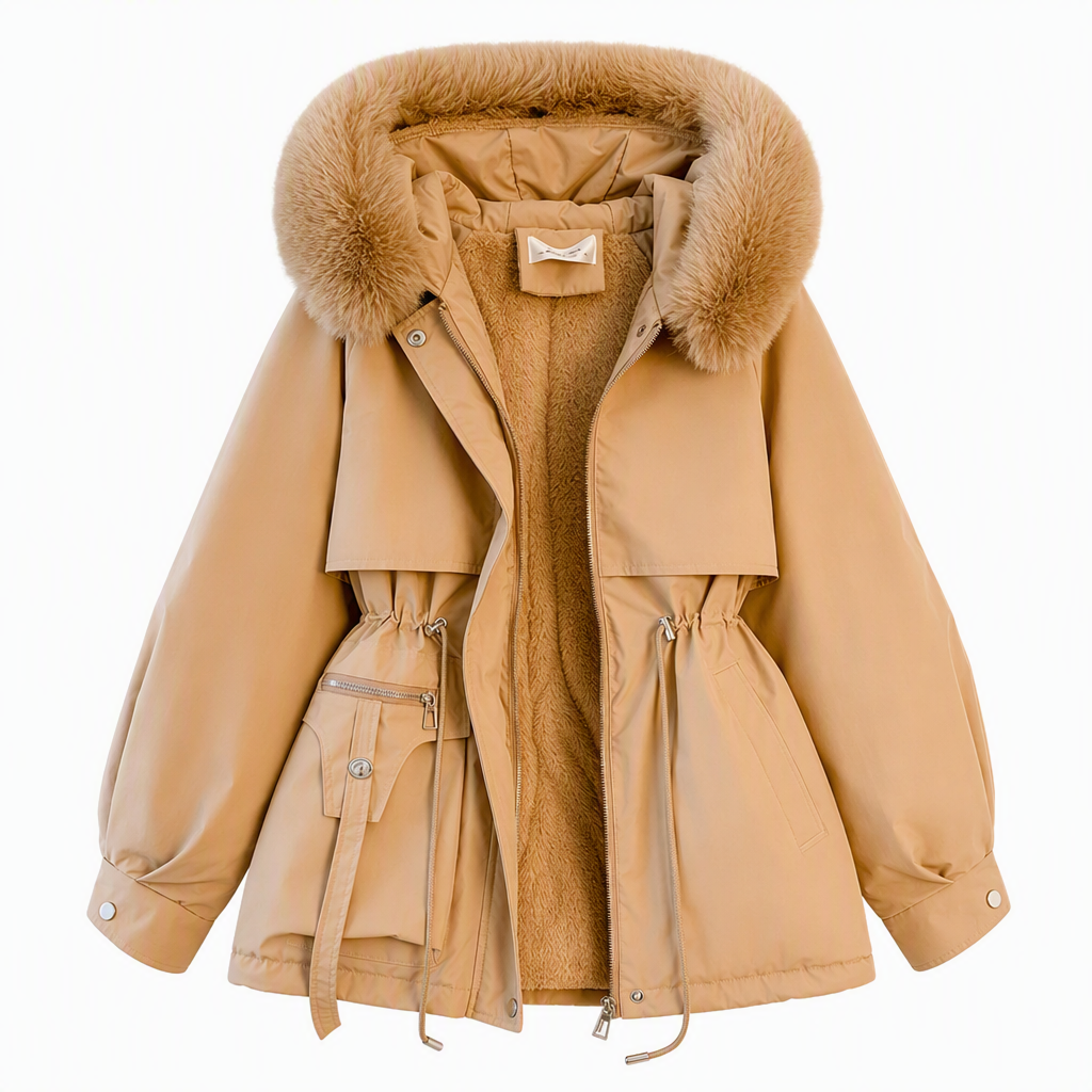 Parka Valeria camel con capucha de pelo